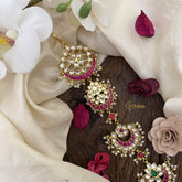 Vriksham Exclusive Jadau Kundan Jada Billai-White Pearl-Red-J2638